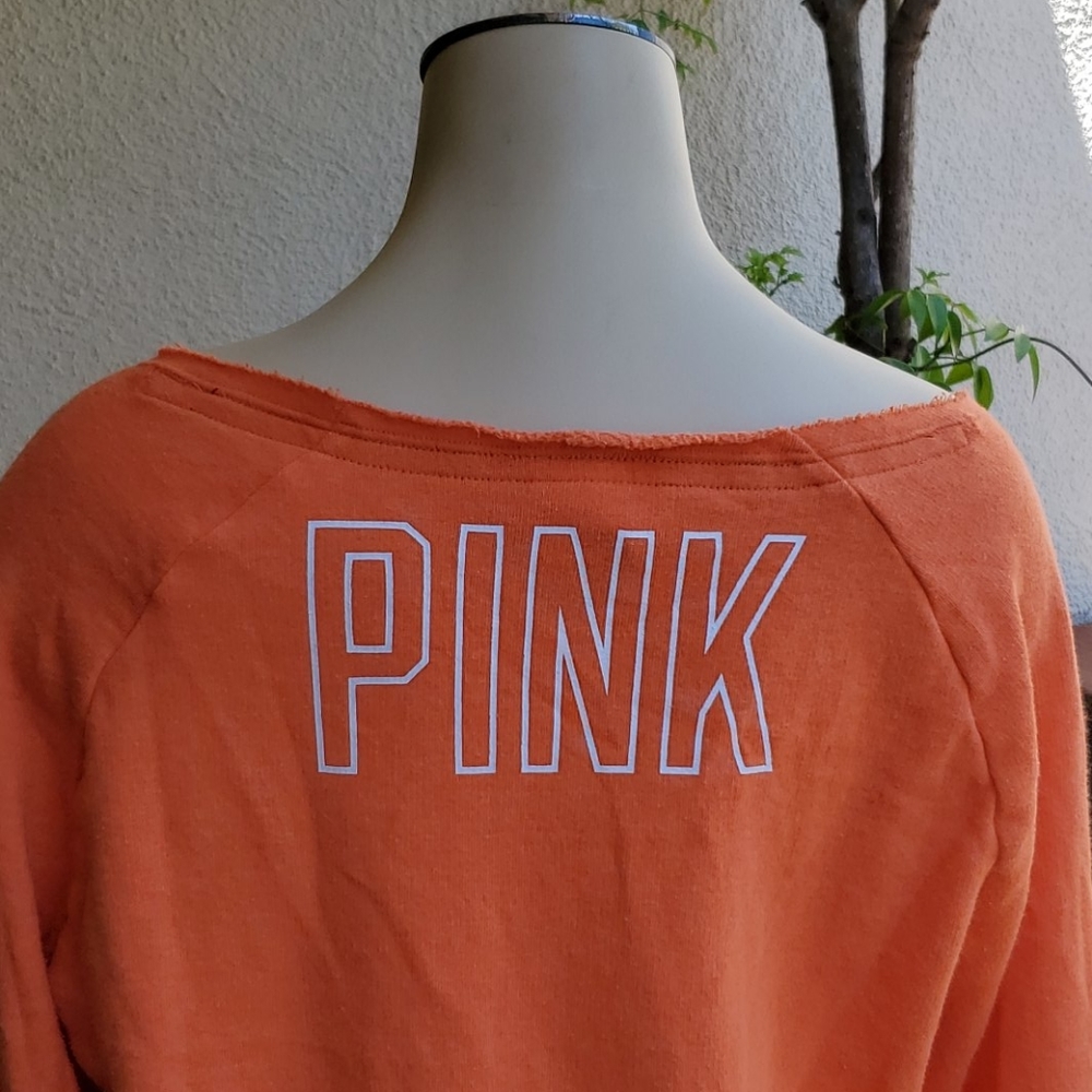 Pink Victory Secret Orange Sweatshirt 😍 off the shoulders a bit - Picture 4 of 7